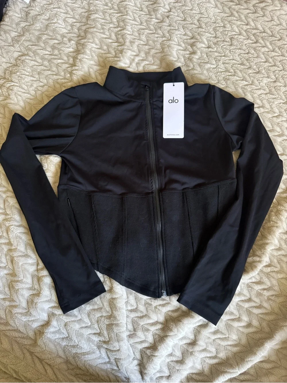 ALO Yoga Black Women's Zip-Front Bomber Jacket